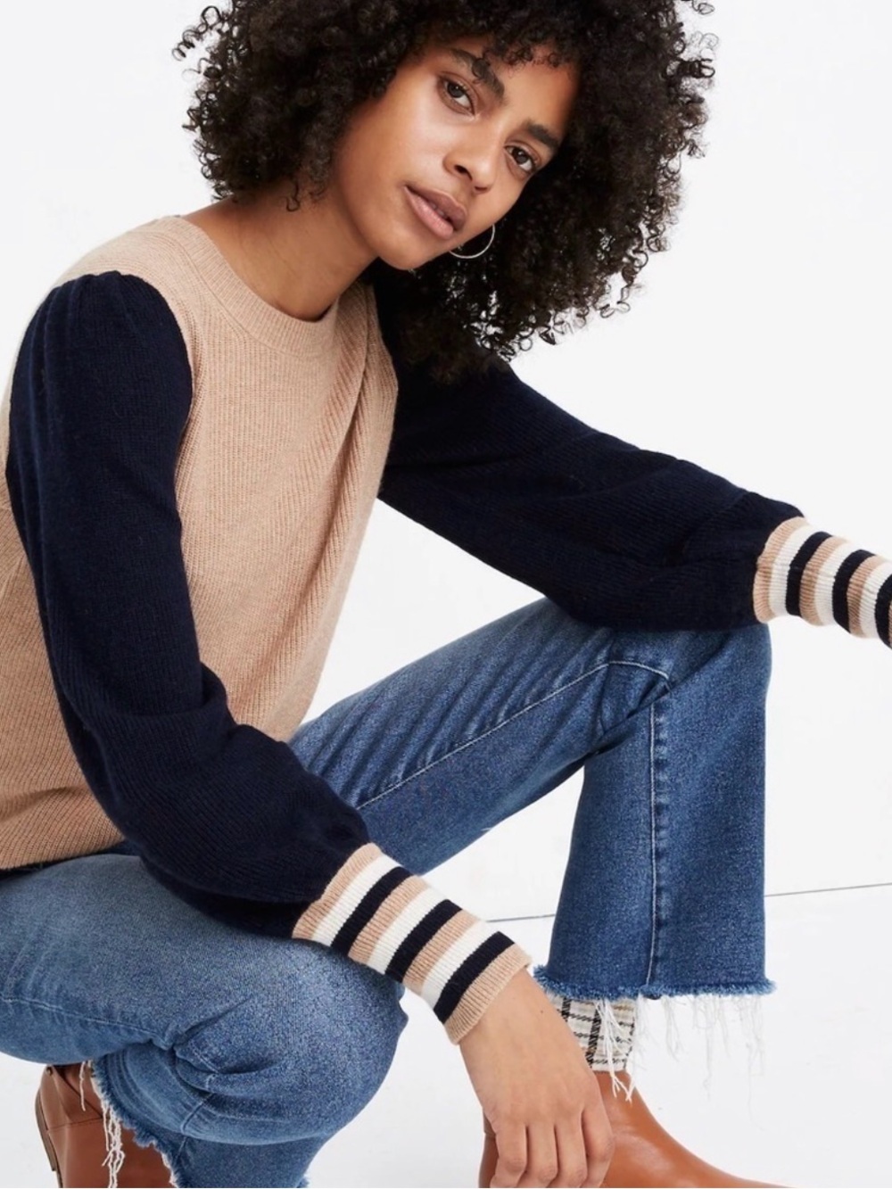 NWT Madewell Colorblock Baybrook Sweater- Navy & Camel